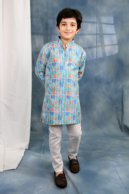 BT DEZINES Boys Festive & Party Kurta and Pyjama Set(Light Blue Pack of 1)