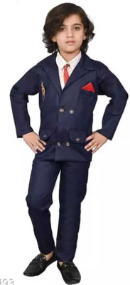 Akshita trading Boys Festive & Party Shirt, Waistcoat and Pant Set(Dark Blue Pack of 1)