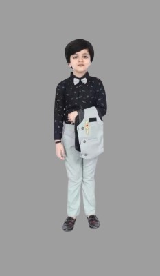 Elite Elegance Apparel Boys Casual Shirt, Waistcoat and Pant Set(Grey Pack of 1)