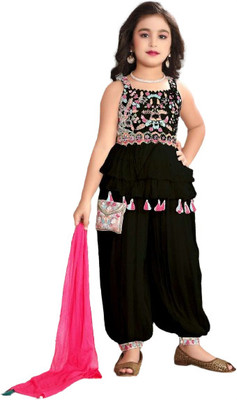 New Pramukh Baby Girls Festive & Party Angarkha and Sharara Set(Black Pack of 2)