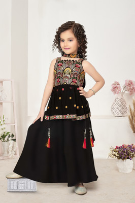 Tulsi Creation Girls Wedding Kurta and Palazzo Set(Black Pack of 1)