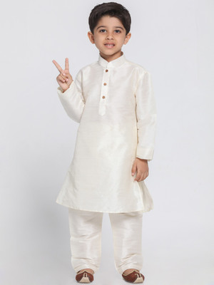 VASTRAMAY Boys Festive & Party Kurta and Pyjama Set(White Pack of 1)