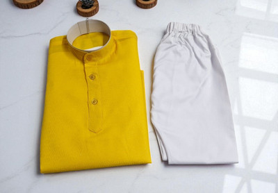 Qtsy Boys Festive & Party Kurta and Pyjama Set(Yellow Pack of 1)