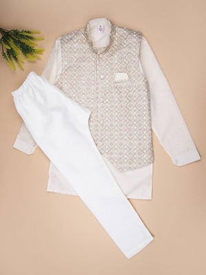 V-MART Boys Festive & Party Kurta and Pyjama Set(White Pack of 1)