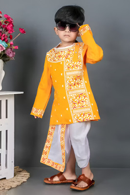 JANAM ENTERPRISE Boys Festive & Party, Wedding Kurta and Dhoti Pant Set(Yellow Pack of 1)