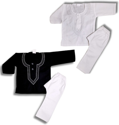 HouseOfCommon Baby Boys Casual Kurta and Pyjama Set(White Pack of 2)