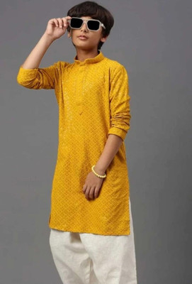 SK Fashion Boys Festive & Party Kurta and Pyjama Set(Yellow Pack of 1)