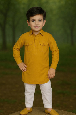 seetoo Boys Festive & Party Kurta and Pyjama Set(Beige Pack of 1)