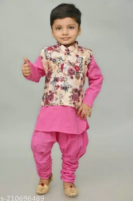 Zuid Baby Boys Festive & Party Kurta, Waistcoat and Pyjama Set(Pink Pack of 1)