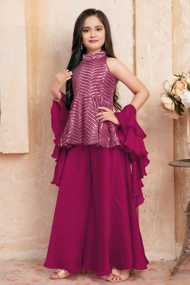 Sashay Boutique Girls Festive & Party Kurta and Palazzo Set(Pink Pack of 1)