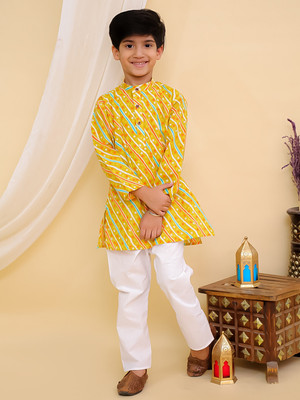 Superminis Boys Festive & Party Kurta and Pyjama Set(Yellow Pack of 1)
