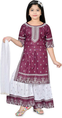 AROBI CREATION Girls Festive & Party Kurta, Pyjama & Dupatta Set(Purple Pack of 1)