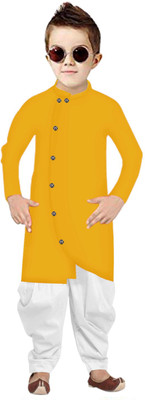 ZEDIN Boys Festive & Party Dhoti & Kurta Set(Yellow Pack of 1)