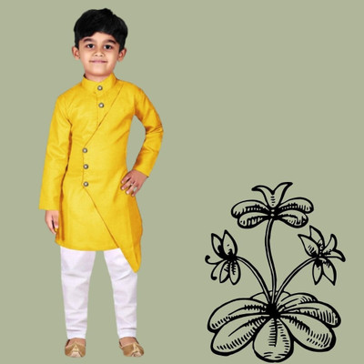 VDC CREATIONS Baby Boys Festive & Party Kurta and Pyjama Set(Yellow Pack of 1)