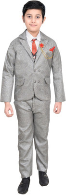 Aashvi garments Boys Festive & Party Shirt, Waistcoat and Pant Set(Grey Pack of 1)
