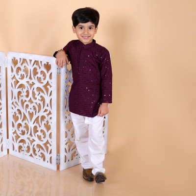 MoMaa Boys Festive & Party Kurta and Pyjama Set(Purple Pack of 1)
