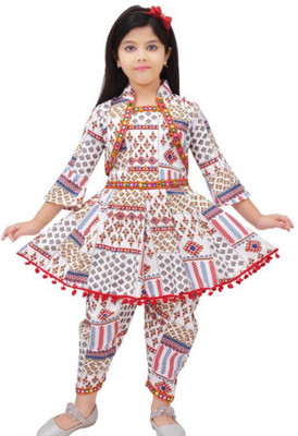 STAJMINADRESSES Girls Festive & Party Kurta, Waistcoat and Pyjama Set(White Pack of 1)