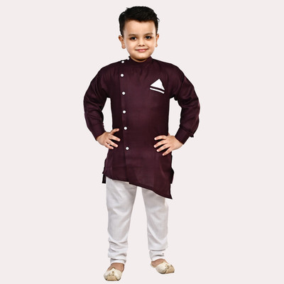 Superminis Boys Festive & Party Kurta and Pyjama Set(Purple Pack of 1)