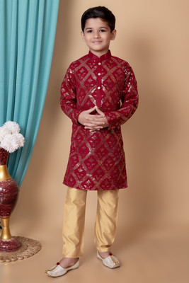 COSMOS ART ENTERPRISE Boys Festive & Party, Wedding Kurta and Pyjama Set(Maroon Pack of 1)