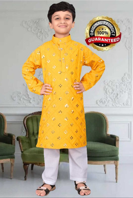 Ganesh Creation Boys Festive & Party Kurta and Pyjama Set(Yellow Pack of 1)