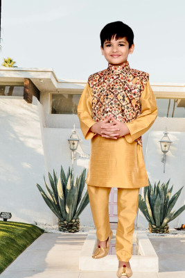 stylelife Baby Boys Festive & Party Kurta, Waistcoat and Pyjama Set(Yellow Pack of 1)