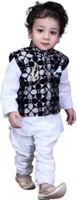 virupkesh Baby Boys Festive & Party Kurta, Waistcoat and Pyjama Set(Black Pack of 1)