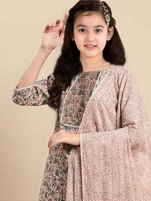 Various Vault Girls Casual Kurta and Dupatta Set(Pink Pack of 1)