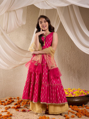 Pspeaches Girls Festive & Party Kurta, Pyjama & Dupatta Set(Multicolor Pack of 1)