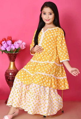 RKTM Girls Festive & Party Kurta and Sharara Set(Yellow Pack of 1)