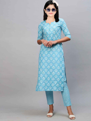 SATVASHIV Girls Festive & Party, Casual Kurta and Pyjama Set(Light Blue Pack of 1)