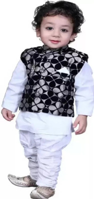 NXZ Baby Boys Casual Kurta, Waistcoat and Pyjama Set(White Pack of 1)