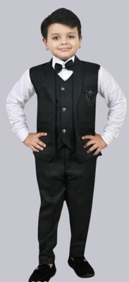 Aashvi garments Boys Party(Festive) Waistcoat Shirt, Pant(Black)