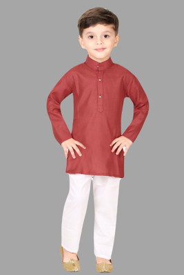 FASHION GRAB Boys Festive & Party Kurta and Pyjama Set(Maroon Pack of 1)