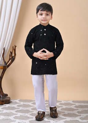 AFTAB DRESSES Boys Festive & Party Kurta and Pyjama Set(Black Pack of 1)