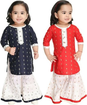 ROSE Baby Girls Casual Kurta and Palazzo Set(Red Pack of 2)