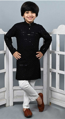 VADLI FASHION Boys Festive & Party Kurta and Pyjama Set(Black Pack of 1)