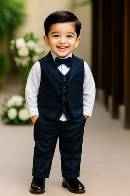 AnishkaStore Boys Festive & Party Shirt, Waistcoat and Pant Set(Maroon Pack of 1)