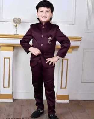SONUJAIN Boys Festive & Party Shirt, Waistcoat and Pant Set(Maroon Pack of 1)