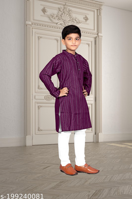New Ekta Dresses Boys Casual Kurta and Pyjama Set(Purple Pack of 1)