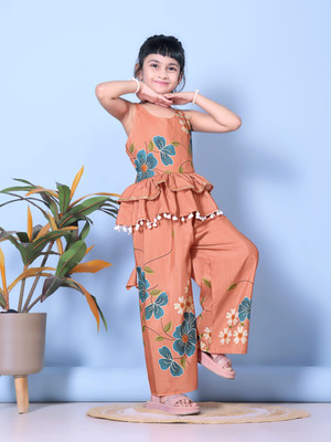 satyamfab Baby Girls Festive & Party Kurta and Palazzo Set(Orange Pack of 1)