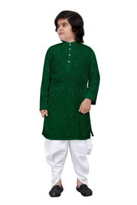 DIAMOND CLUSTER Boys Festive & Party, Wedding Kurta and Dhoti Pant Set(Green Pack of 1)