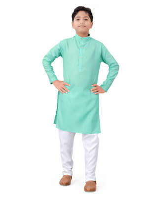 Ganesh Creation GC Boys Festive & Party Kurta and Pyjama Set(Light Green Pack of 1)