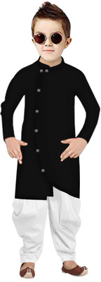 ZEDIN Boys Festive & Party Dhoti & Kurta Set(Black Pack of 1)