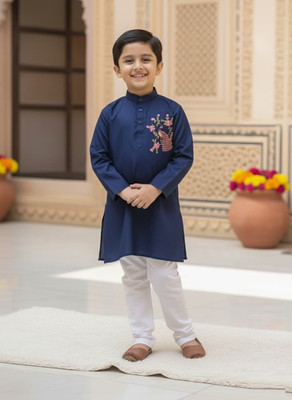 SHREEJI ENTERPRISE Boys Wedding Kurta and Pyjama Set(Blue Pack of 1)
