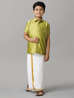 Ramraj Cotton Boys Festive & Party Shirt & Dhoti Set(Green Pack of 1)