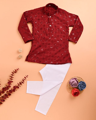 AsSahanaraDresses Baby Boys Festive & Party Kurta and Pyjama Set(Maroon Pack of 1)