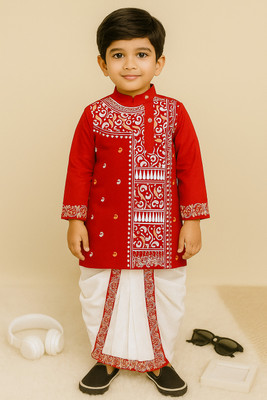 NFC CREATION Boys Festive & Party, Wedding Kurta and Dhoti Pant Set(Red Pack of 1)