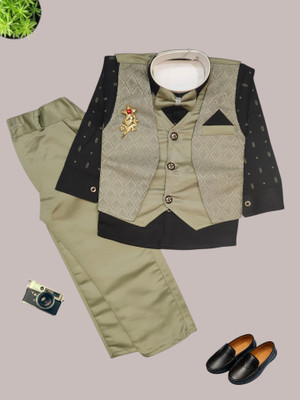 Kavya Creations Boys Festive & Party, Wedding Shirt, Waistcoat and Pant Set(Green Pack of 1)