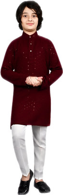 Alexa Creations Boys Festive & Party Kurta and Pyjama Set(Red Pack of 1)