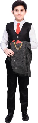 Paras Traders Boys Festive & Party, Wedding Shirt, Waistcoat and Pant Set(Black Pack of 1)